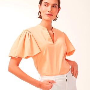 Chico’s Poplin Puff Flowy Short Sleeves Blouse V Neck Lightweight Stretch